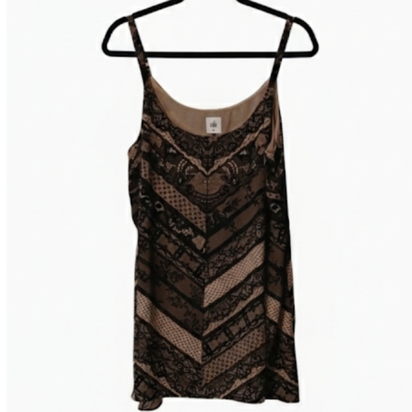 CAbi Black and Tan Camisole Top Women's Medium Adjustable Straps Lace Print - Picture 5 of 6